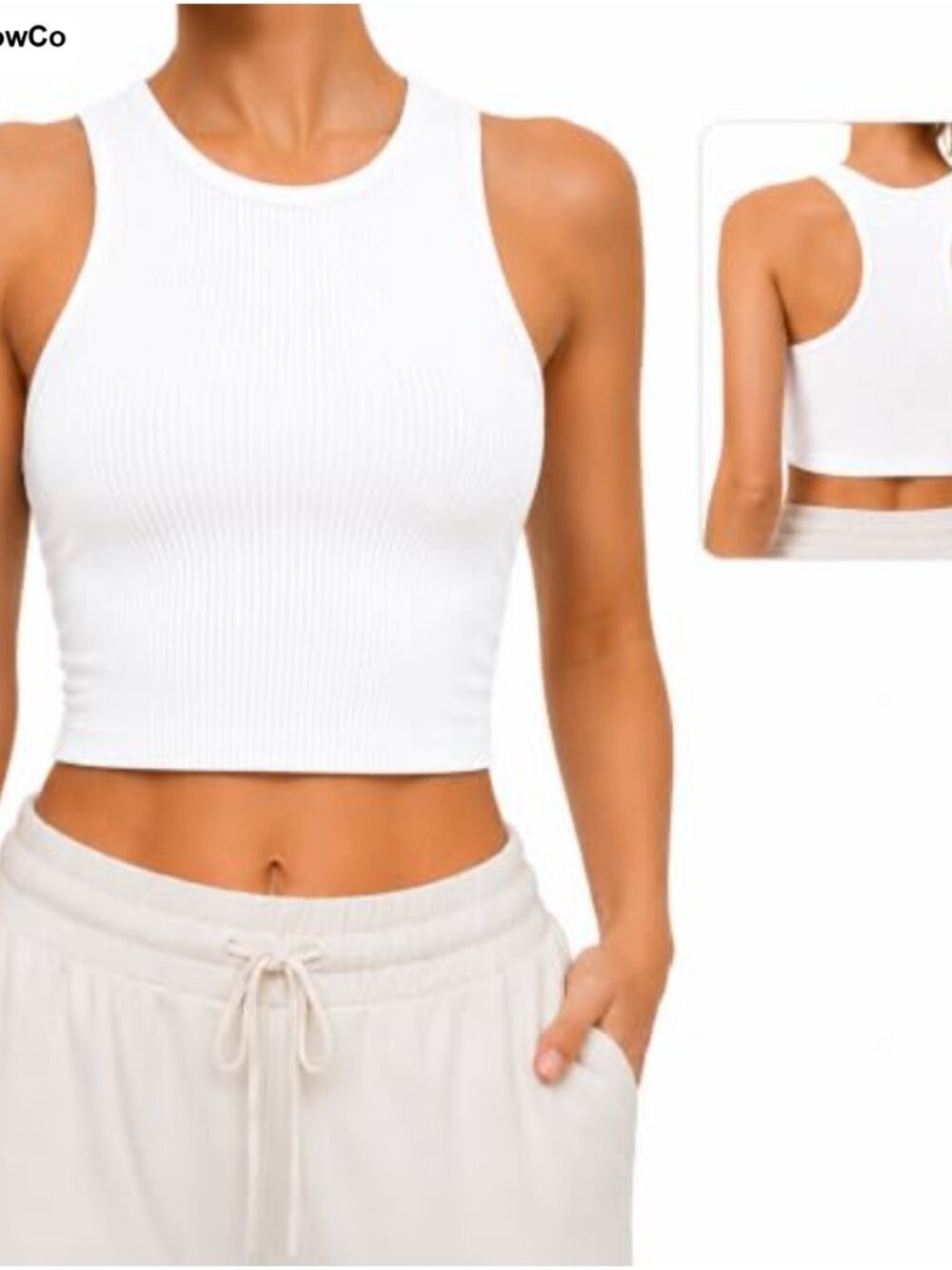 Ribbed Workout Tank Top High Neck Racerback Crop Yoga Top